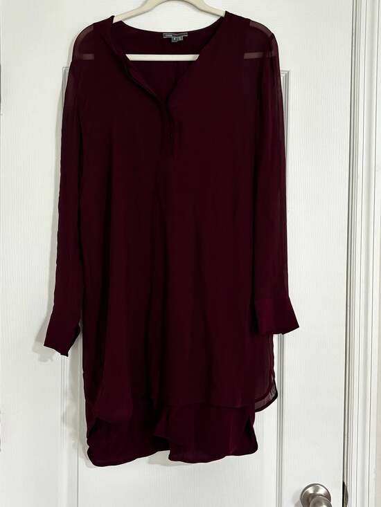 Vince Dresses & Skirts - Vince Burgundy Silk Double Layer Long Sleeve Tunic Shift Dress